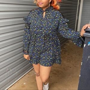 ASOS Curve Collusion Women Long Sleeve Floral Dress with Mesh Details Size 12